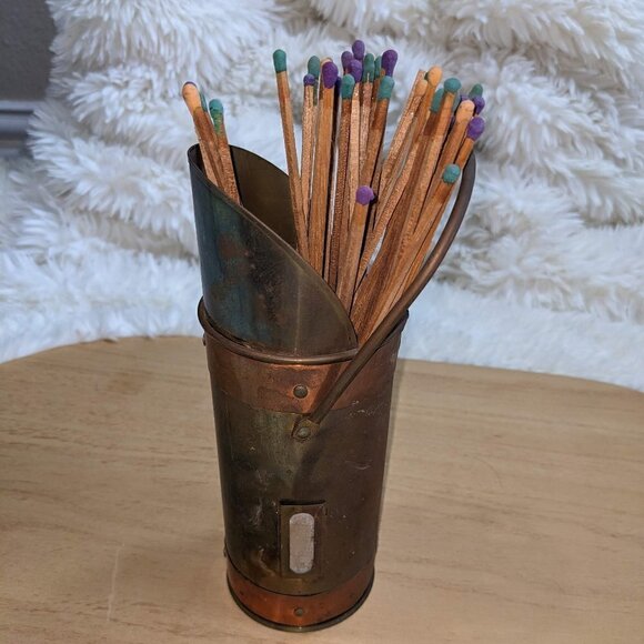 Vintage Copper & Brass Match Holder with Striker - Picture 8 of 8